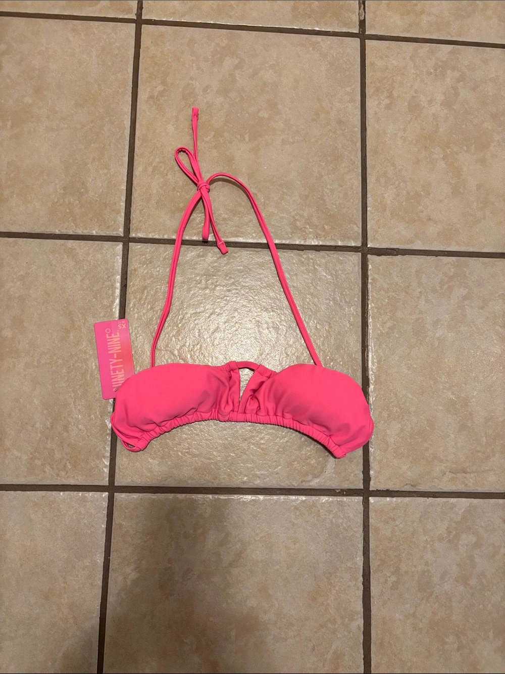 Ninety Hot Pink Bandeau Halter Bikini Top